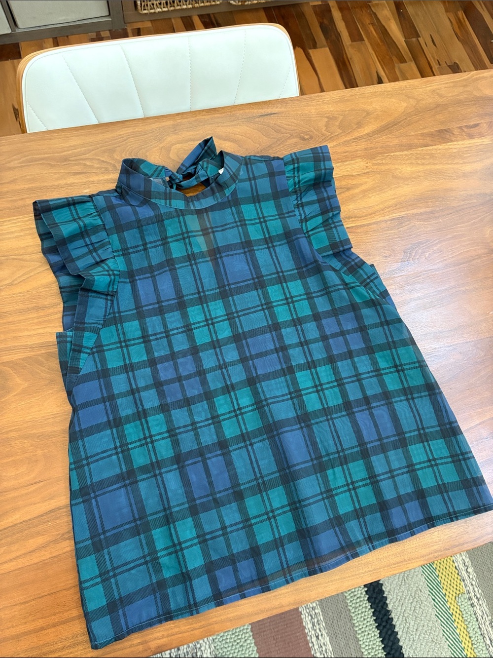 LOFT Black Watch Plaid Sheer Ruffle Bow Blouse – Small - Picture 4 of 8